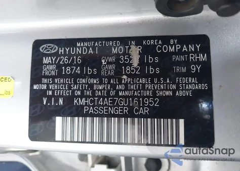 2016 Hyundai Accent Se z USA, uszkodzony, nr VIN KMHCT4AE7GU161952